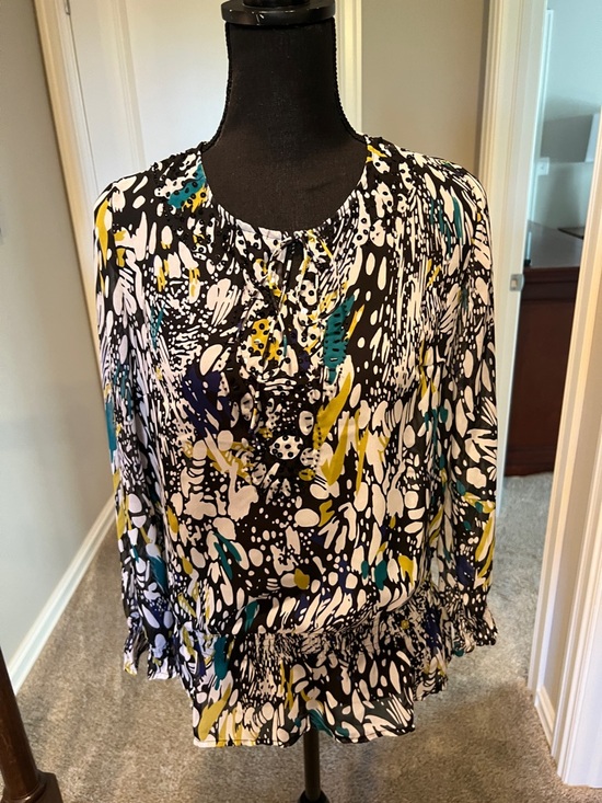 Fashion Bug Tops - Fashion Bug Black Abstract Print Blouse with White, Yellow & Teal Accents